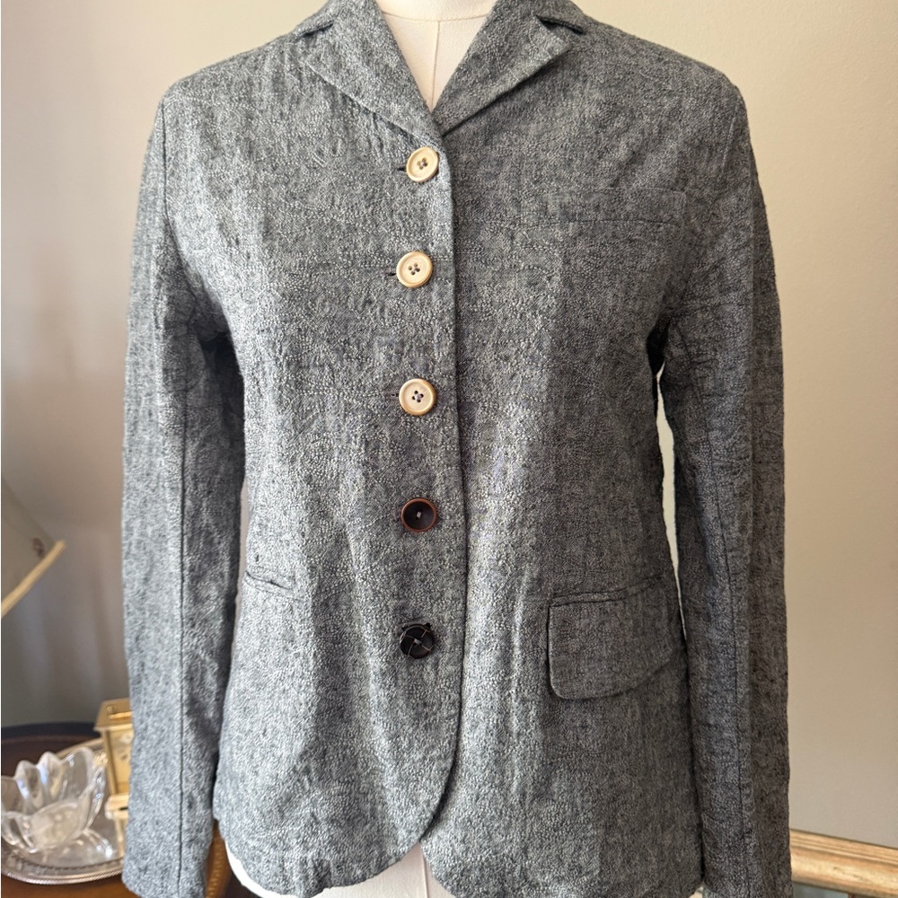 Sundance Linen Cotton Floral Jacquard Blazer Gray Petite M